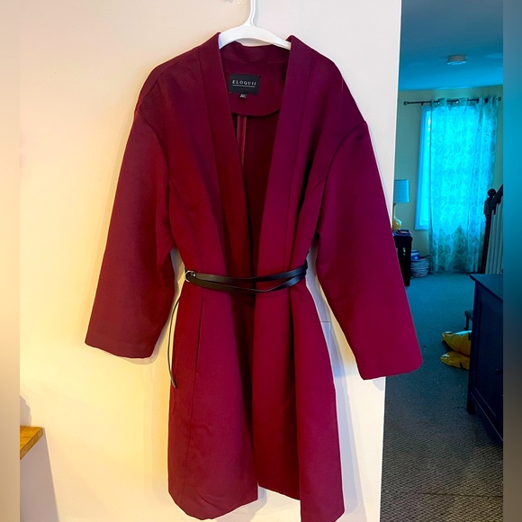 Eloquii Jackets & Blazers - Maroon ELOQUII Belted Long Jacket 18/20